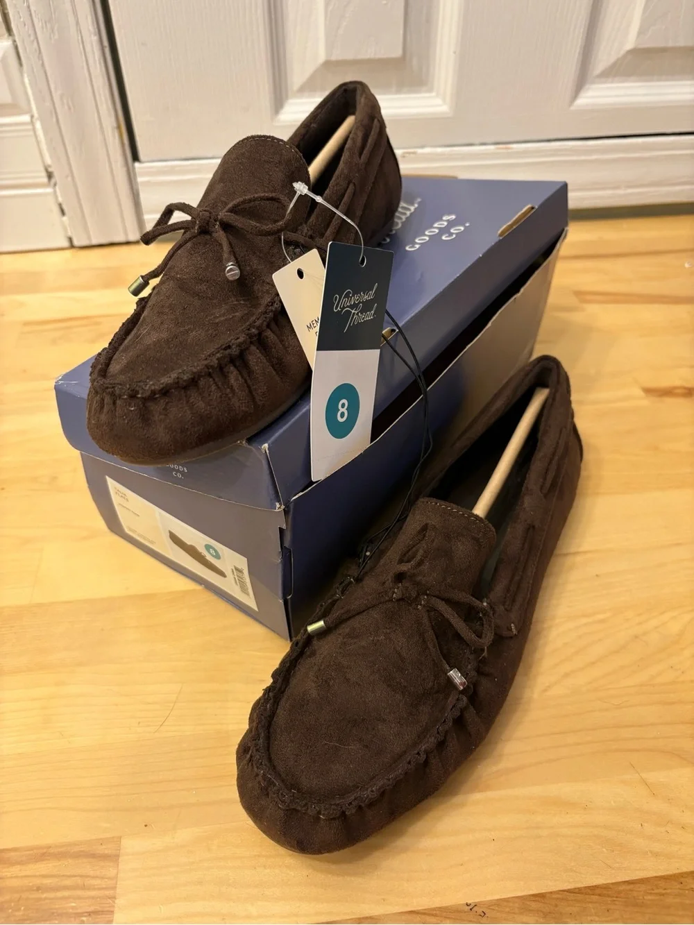 Universal Thread Dark Brown Suede Moccasin Loafers with Tie Detail